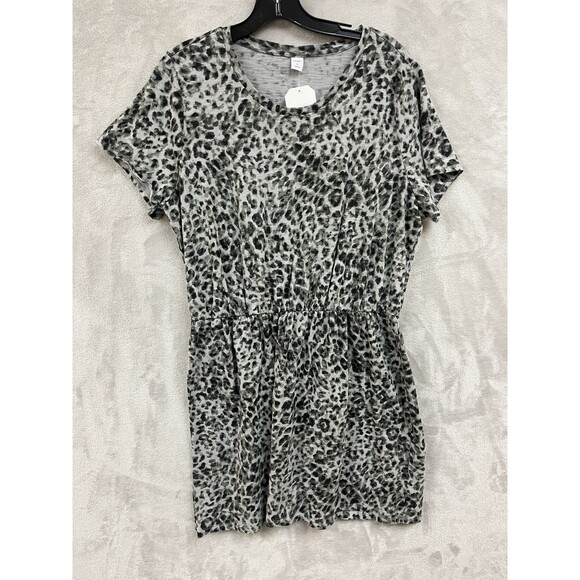 Old Navy Dress Women’s XL Leopard Print Gray‎ Cheetah Short Sleeve Blouson - Picture 1 of 7